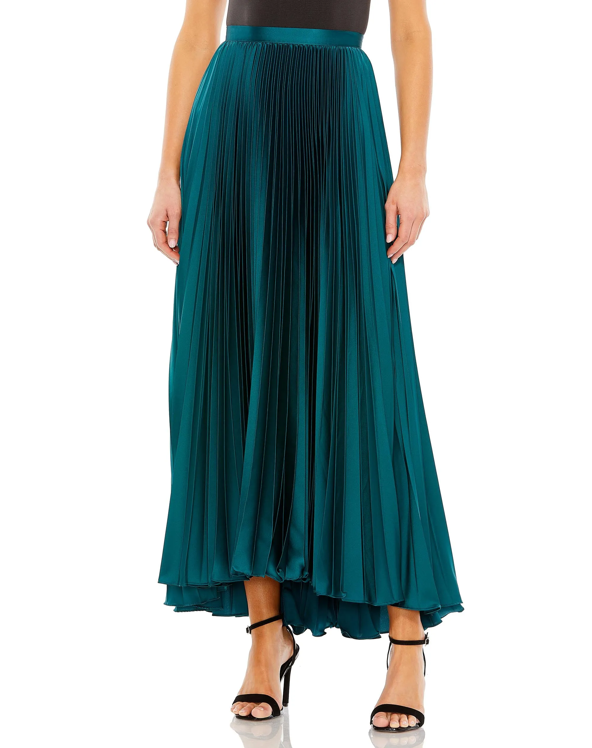 Blue Pleated Satin Maxi Skirt sold by Mac Duggal