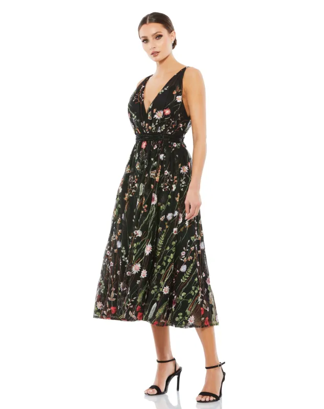 Black Floral Embroidered Midi Dress sold by Mac Duggal