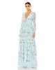 Ruffle Tiered Floral Print Illusion Long Sleeve Gown sold by Mac Duggal