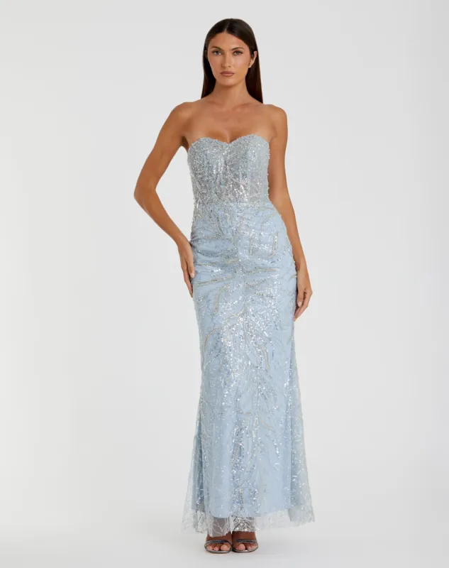 Blue Strapless Embellished Trumpet Gown sold by Mac Duggal