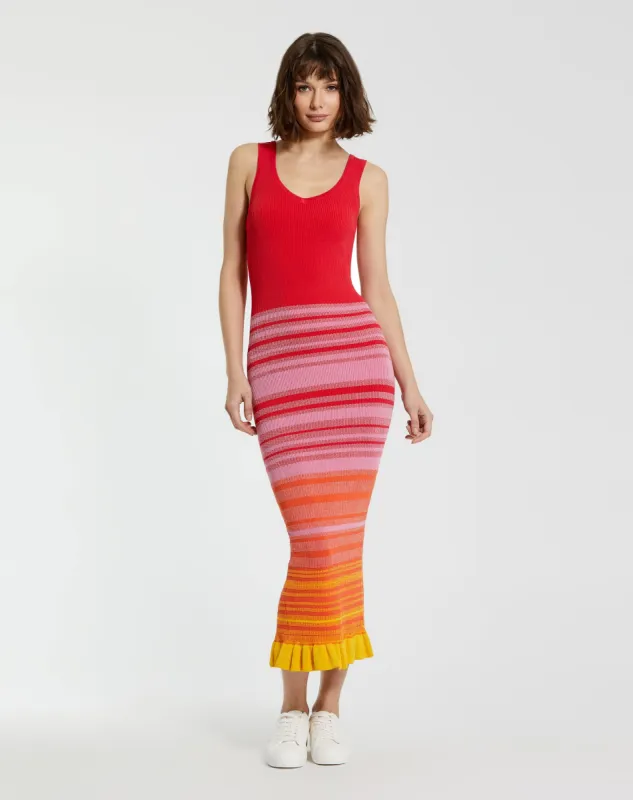 Red Striped Fitted Sleeveless Ribbed Knit Midi Tank Dress - FINAL SALE sold by Mac Duggal