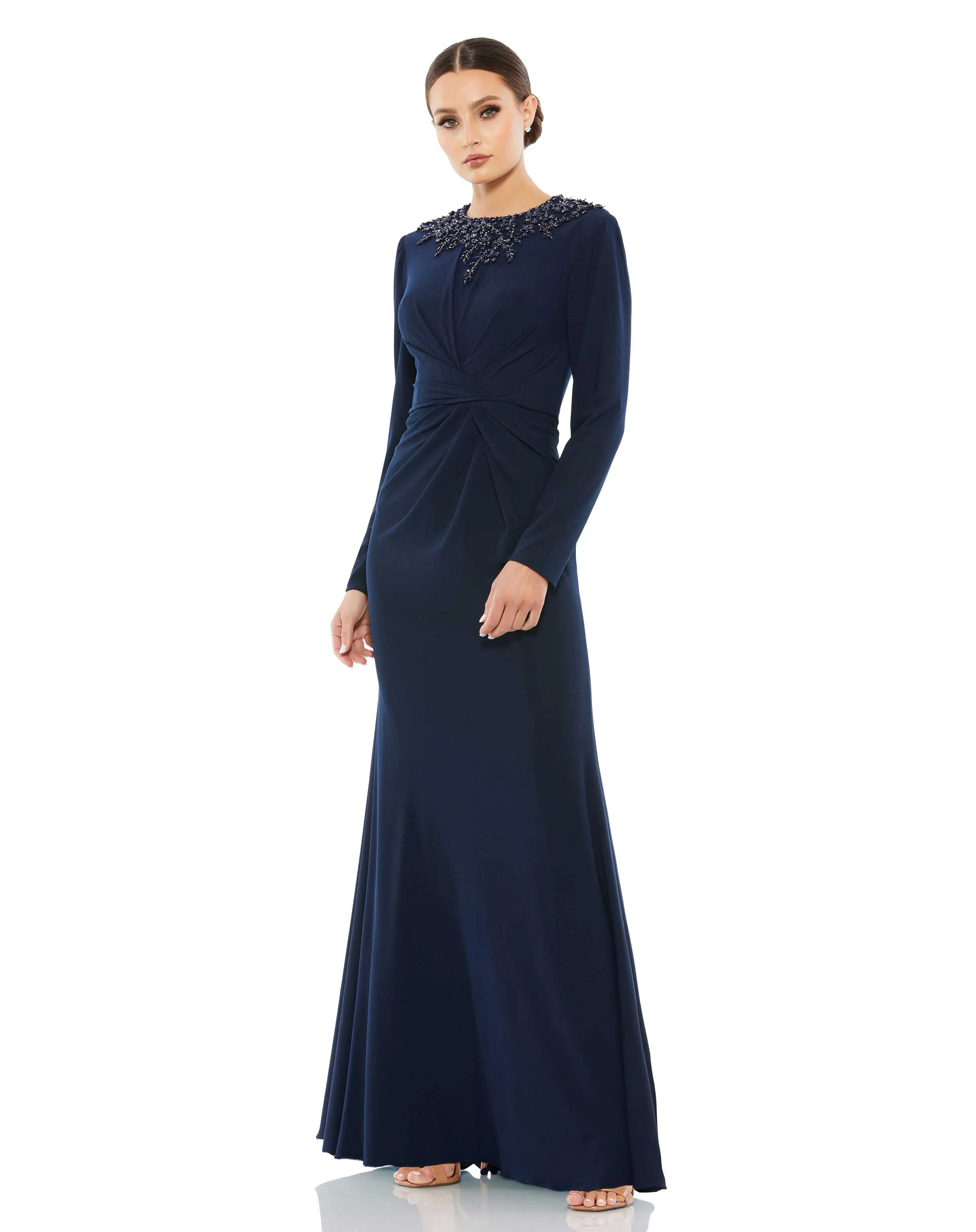 Beaded High Neck Front Twist Long Sleeve Trumpet Gown - FINAL SALE sold by Mac Duggal
