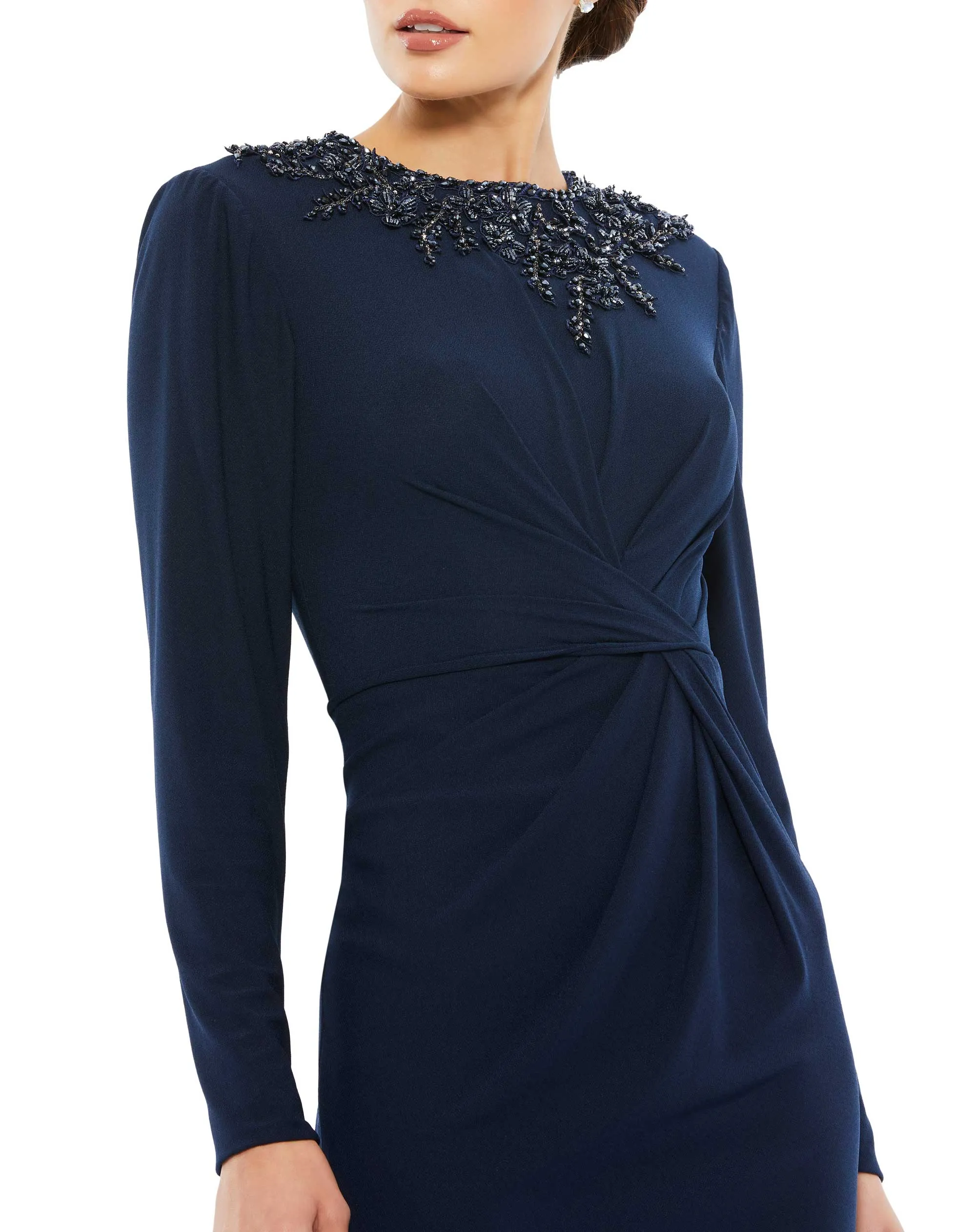 Beaded High Neck Front Twist Long Sleeve Trumpet Gown - FINAL SALE sold by Mac Duggal product image thumbnail 3