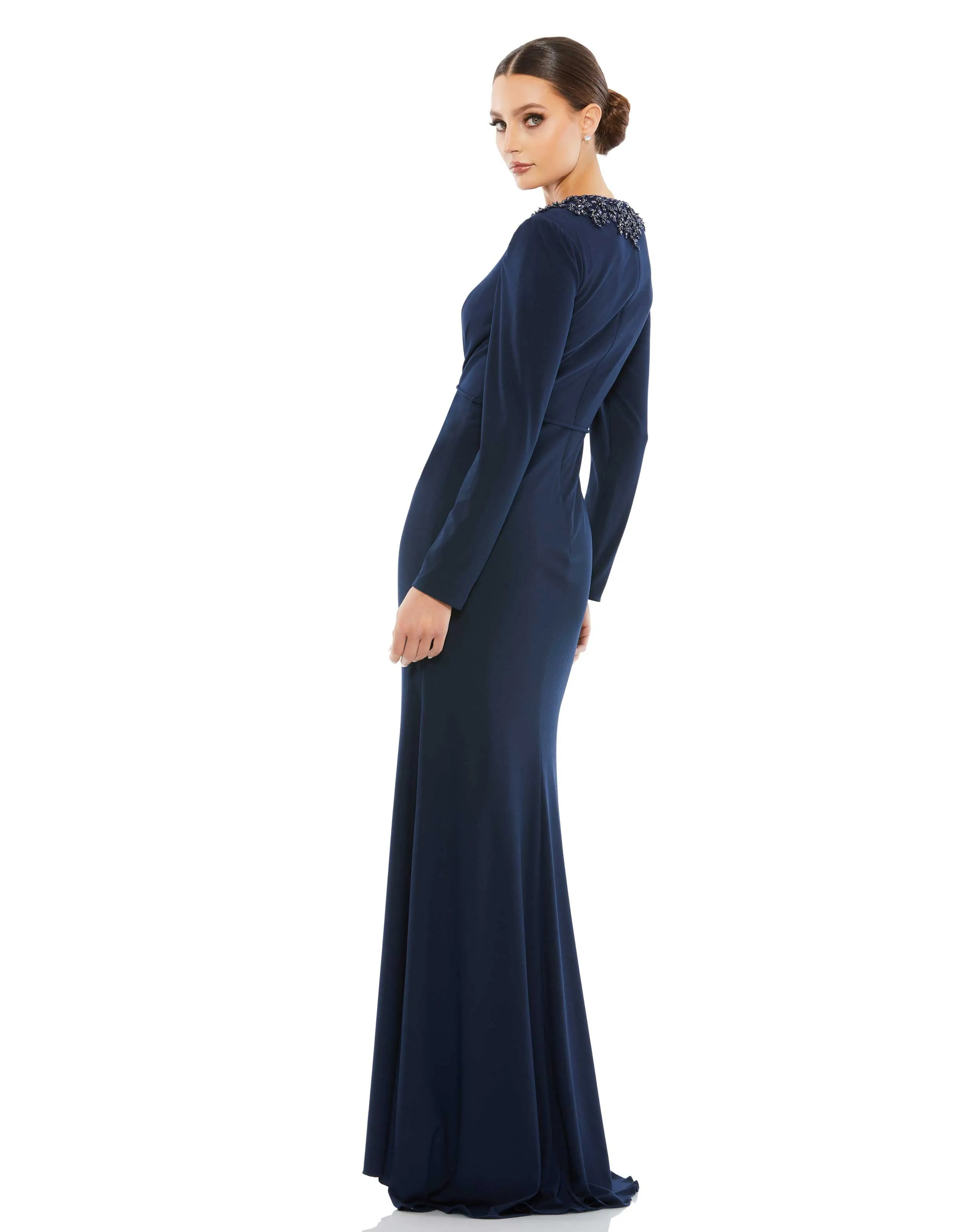 Beaded High Neck Front Twist Long Sleeve Trumpet Gown - FINAL SALE sold by Mac Duggal product image thumbnail 2