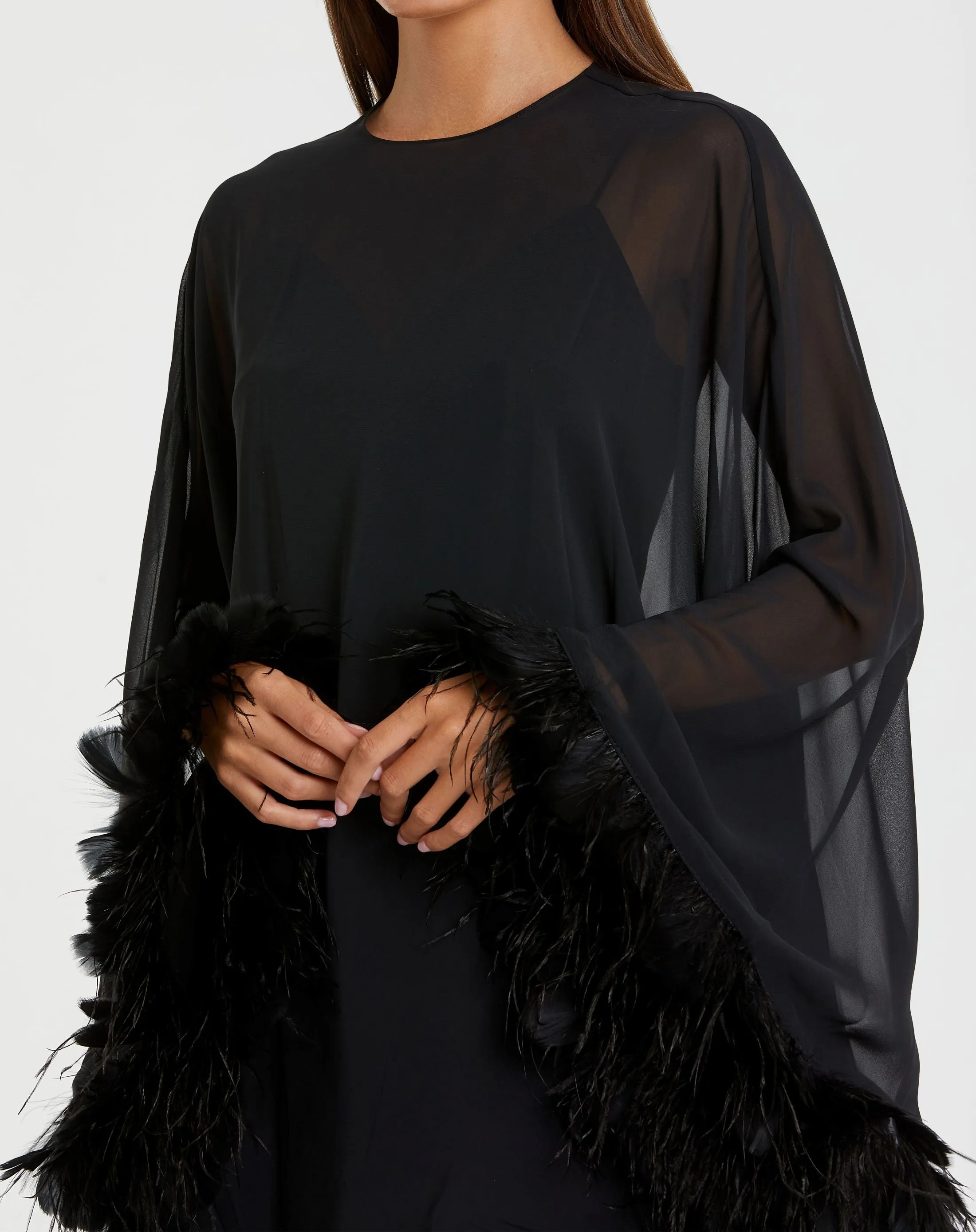 Black Trapeze Feather Trim Mini Dress sold by Mac Duggal product image thumbnail 2