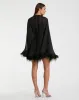 Black Trapeze Feather Trim Mini Dress sold by Mac Duggal