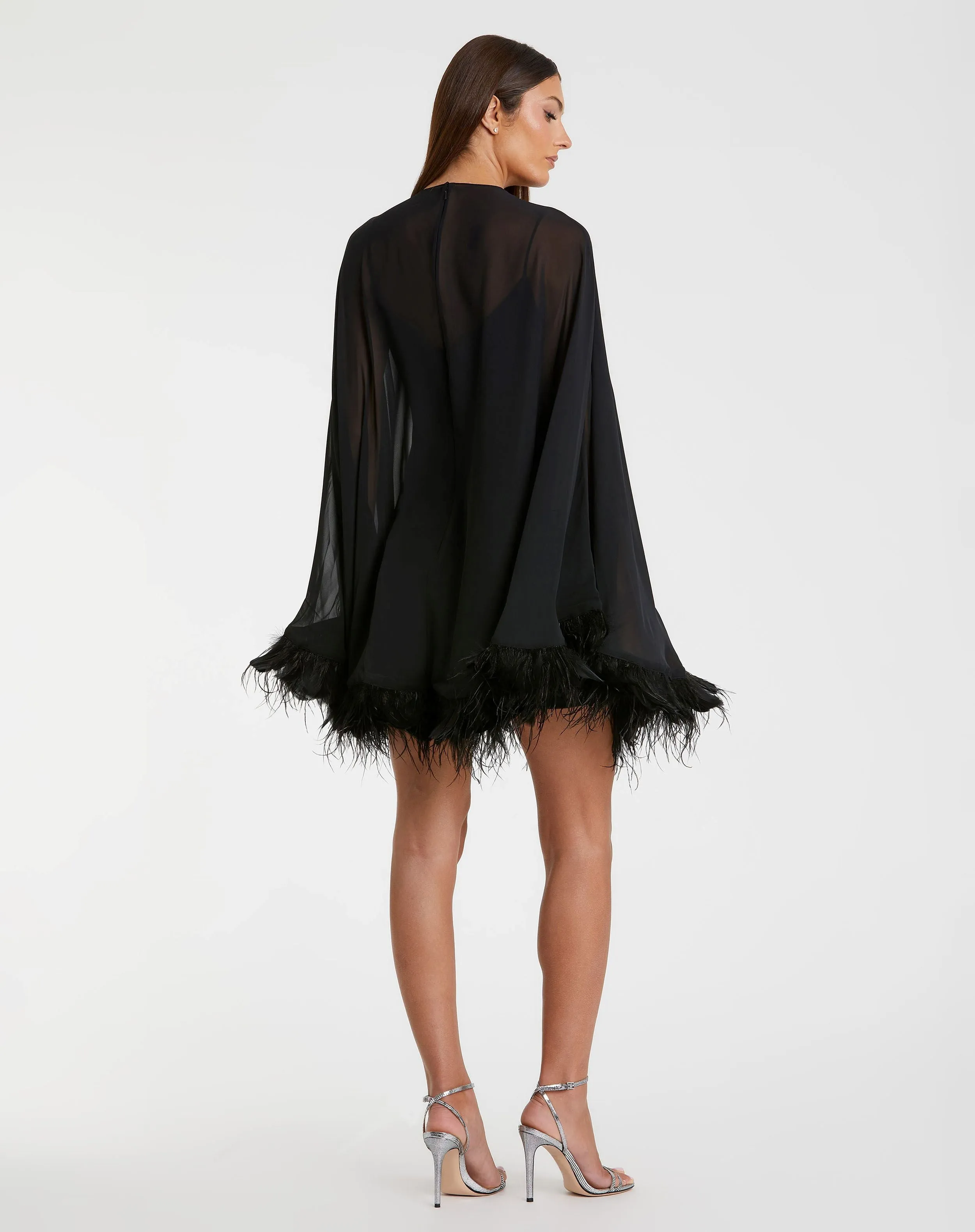 Black Trapeze Feather Trim Mini Dress sold by Mac Duggal product image thumbnail 3