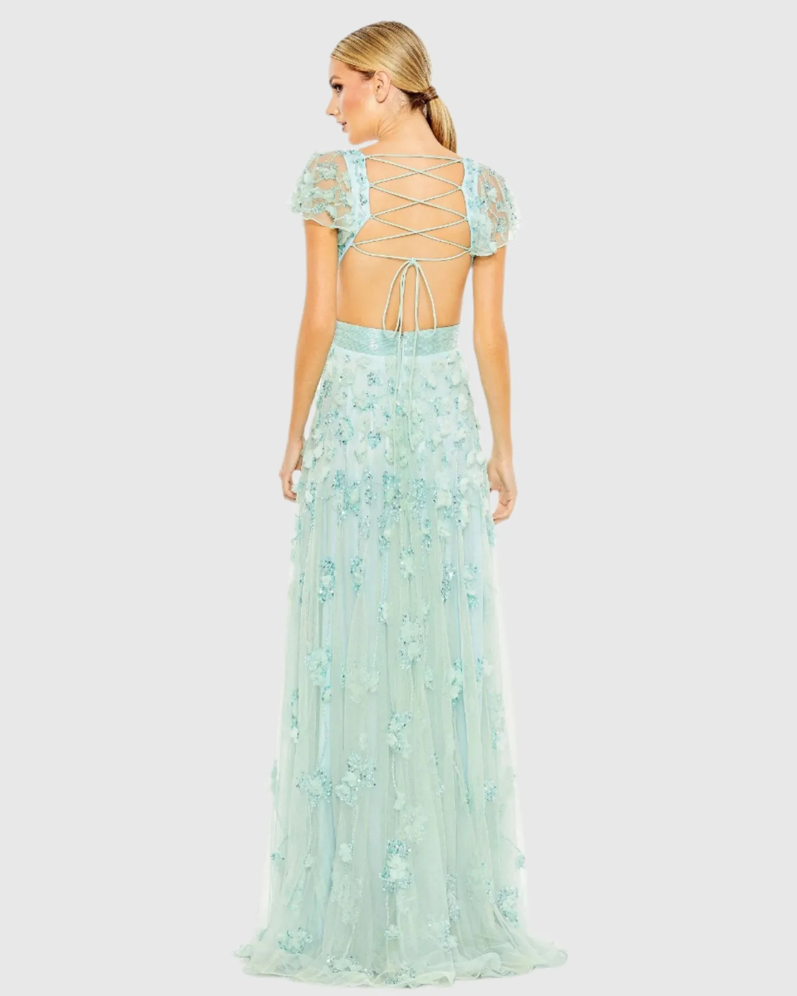 Blue Embellished Lace Up Flowy Gown - FINAL SALE sold by Mac Duggal product image thumbnail 3