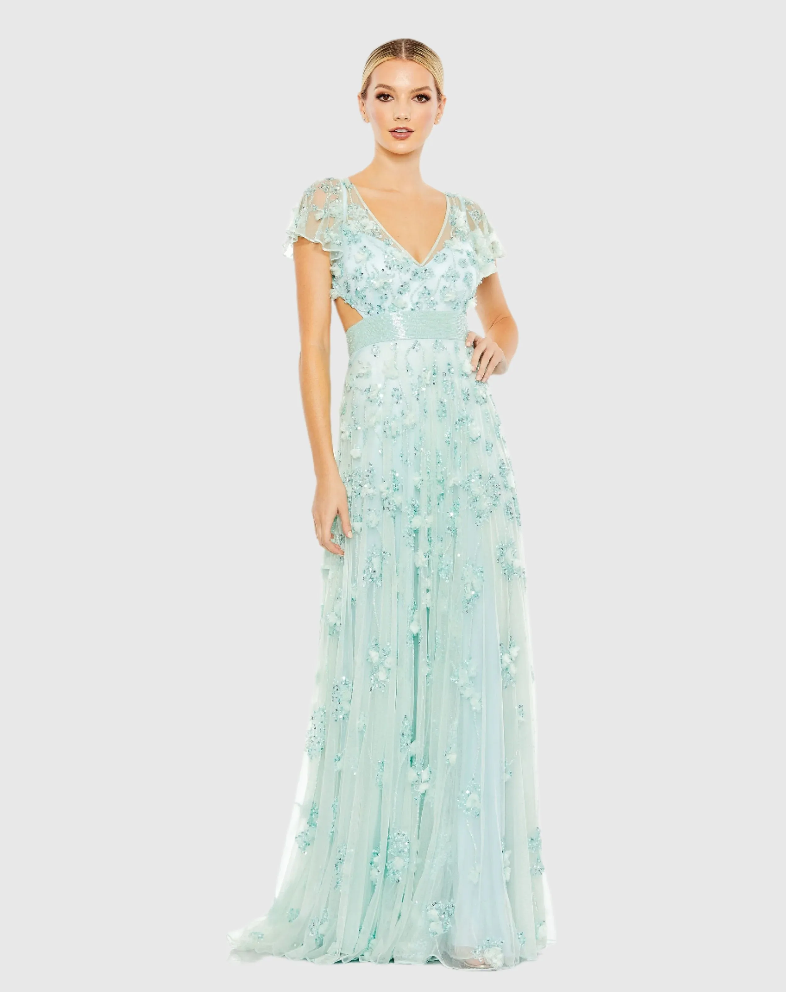 Blue Embellished Lace Up Flowy Gown - FINAL SALE sold by Mac Duggal