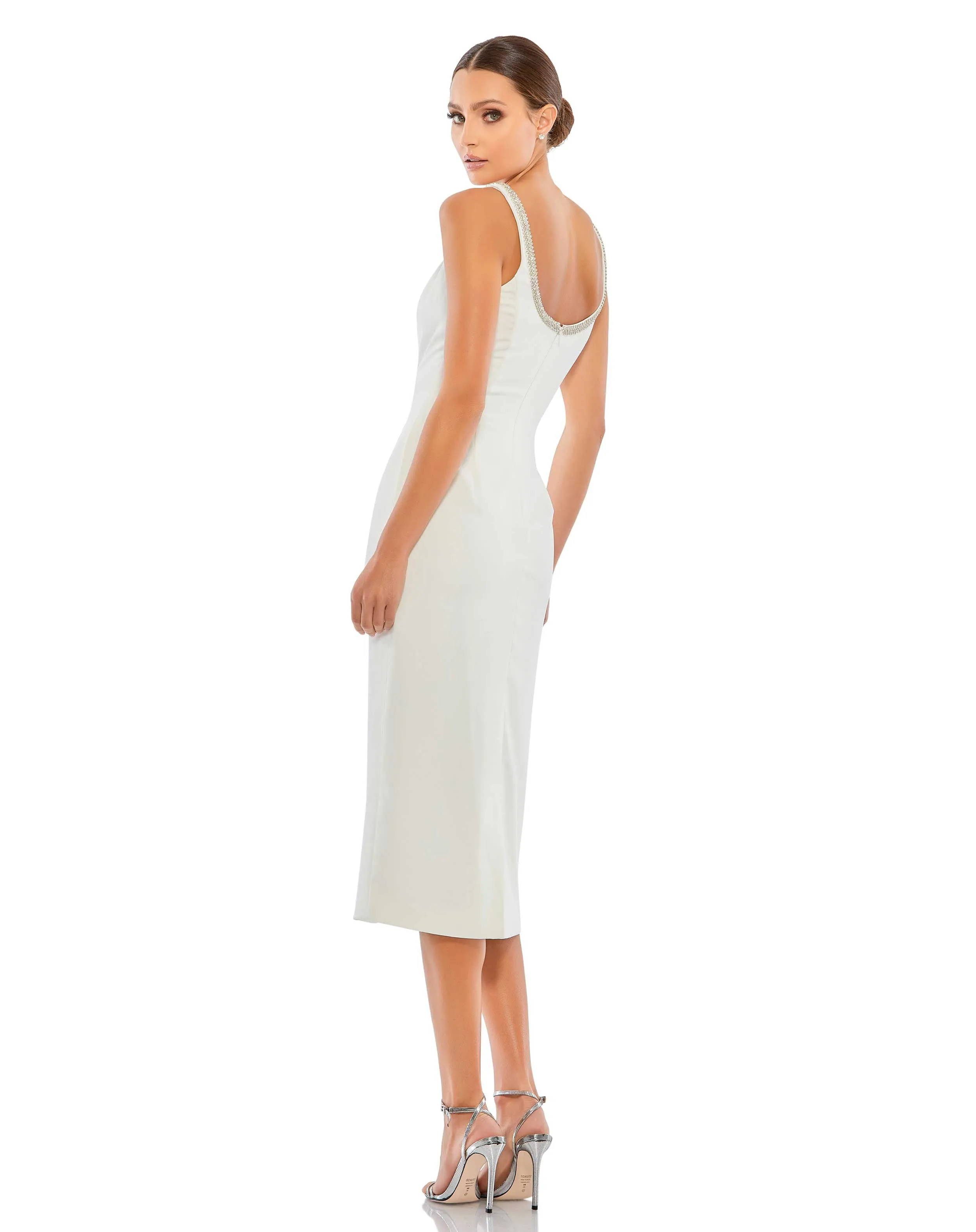 White Jeweled Scoop Neck Fitted Midi Dress sold by Mac Duggal product image thumbnail 3