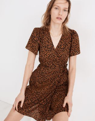 Flutter-Sleeve Wrap Mini Dress in Painted Leopard sold by Madewell