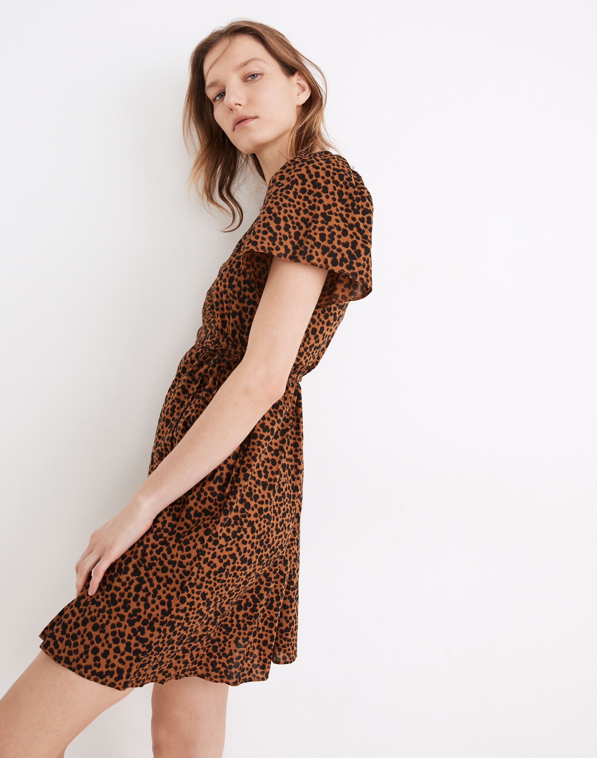 Flutter-Sleeve Wrap Mini Dress in Painted Leopard sold by Madewell product image thumbnail 2