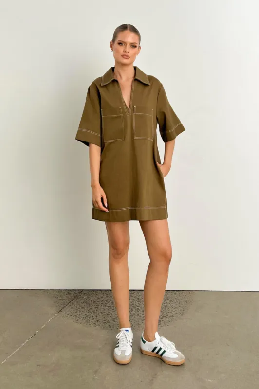 Tara Mini Dress | Khaki sold by Madison