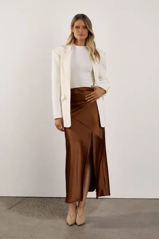 Layla Midi Skirt | Choc sold by Madison