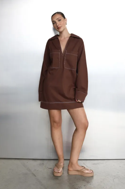 Tara L/Sleeve Dress | Choc sold by Madison