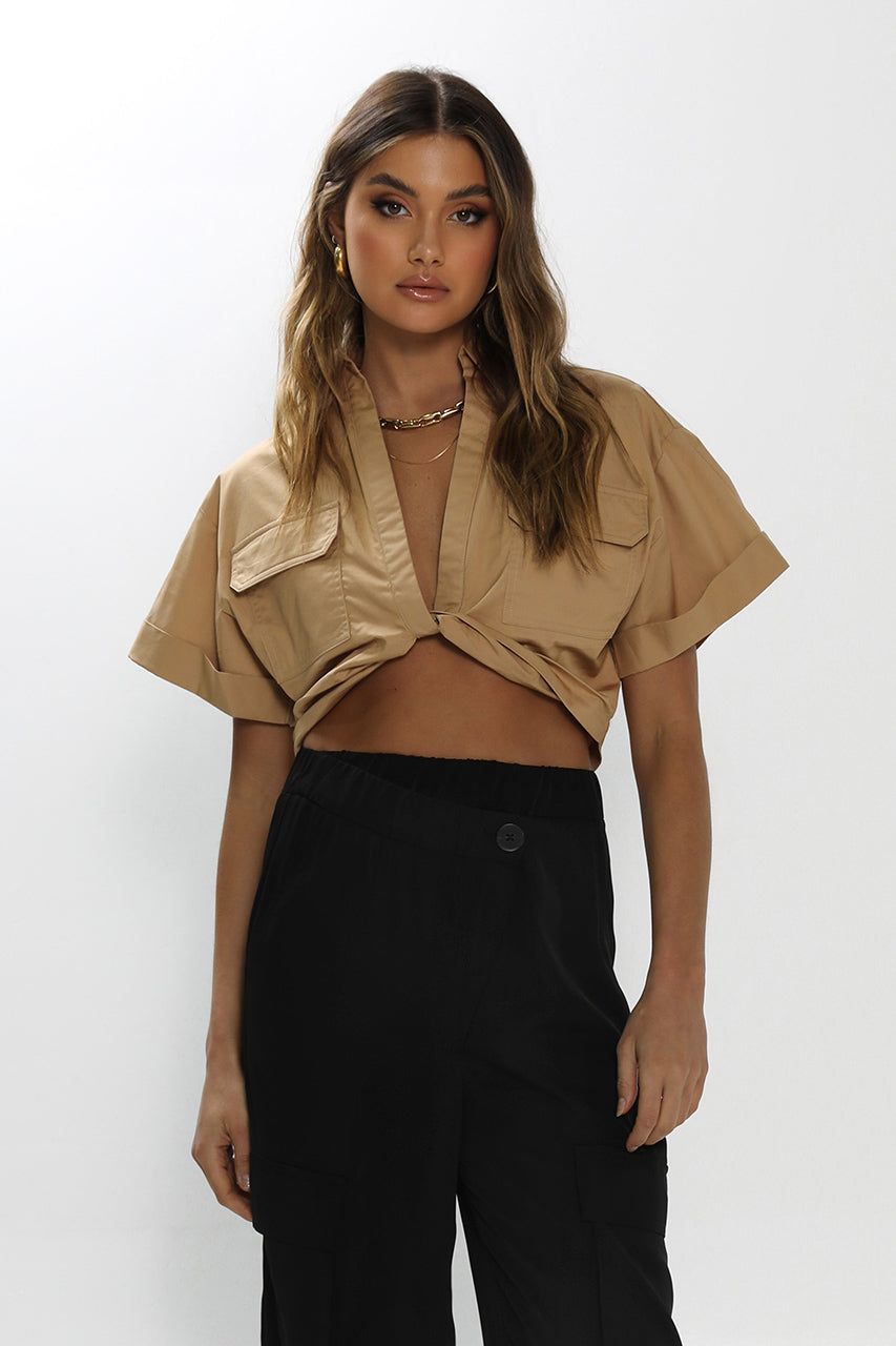 Ivana Twist Shirt | Stone sold by Madison