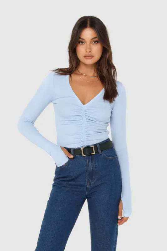 Hazel Long Sleeve Top | Powder Blue sold by Madison