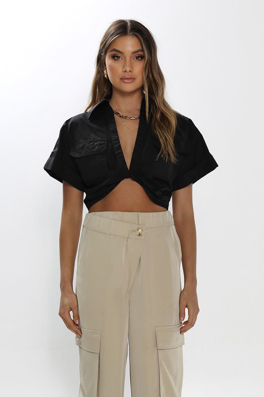 Ivana Twist Shirt | Black sold by Madison