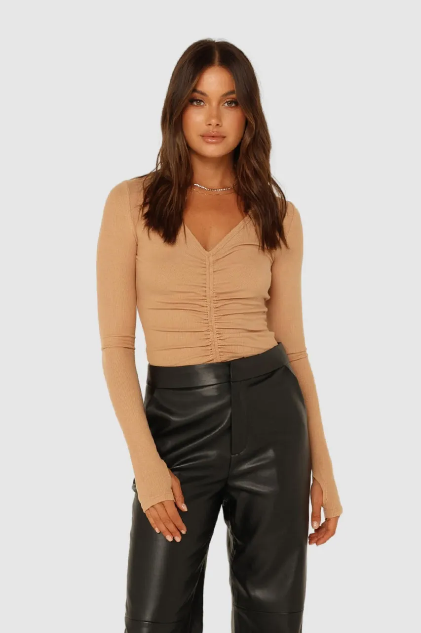 Hazel Long Sleeve Top | Camel sold by Madison