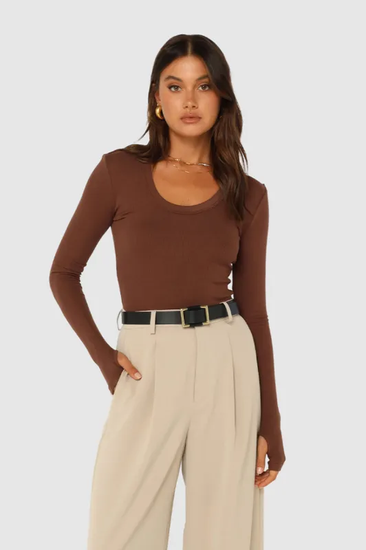 Sinclair Long Sleeve Top | Choc sold by Madison