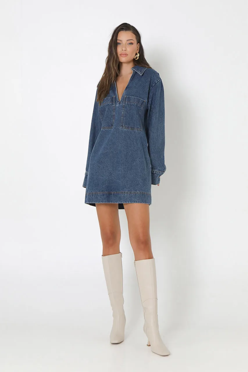 Tara L/Sleeve Dress | Indigo sold by Madison
