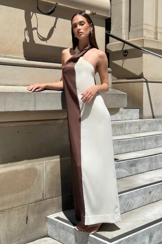 Amber Maxi Dress | Choc/White sold by Madison