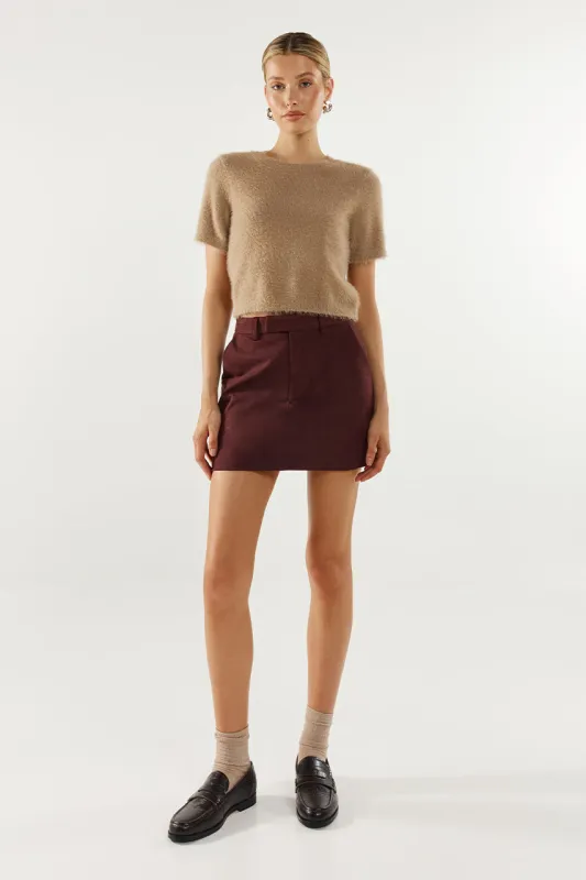 Collins Mini Skirt | Plum Suede sold by Madison