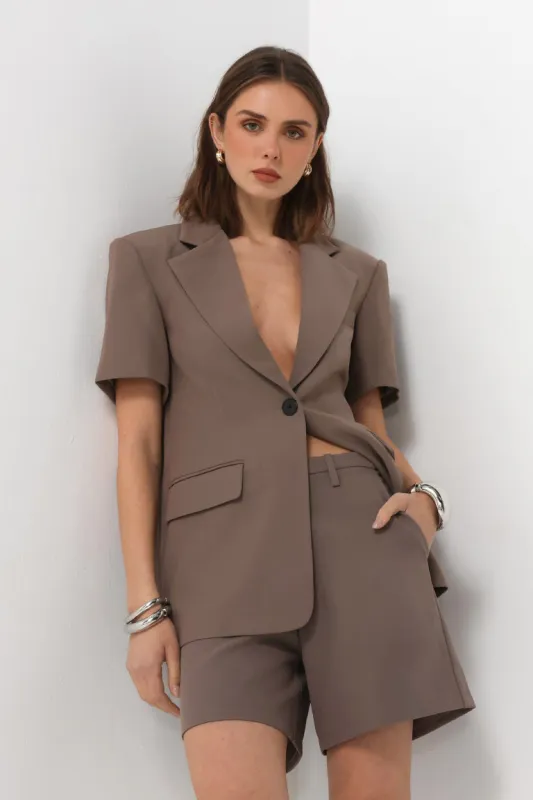 Jonas S/S Blazer | Taupe sold by Madison