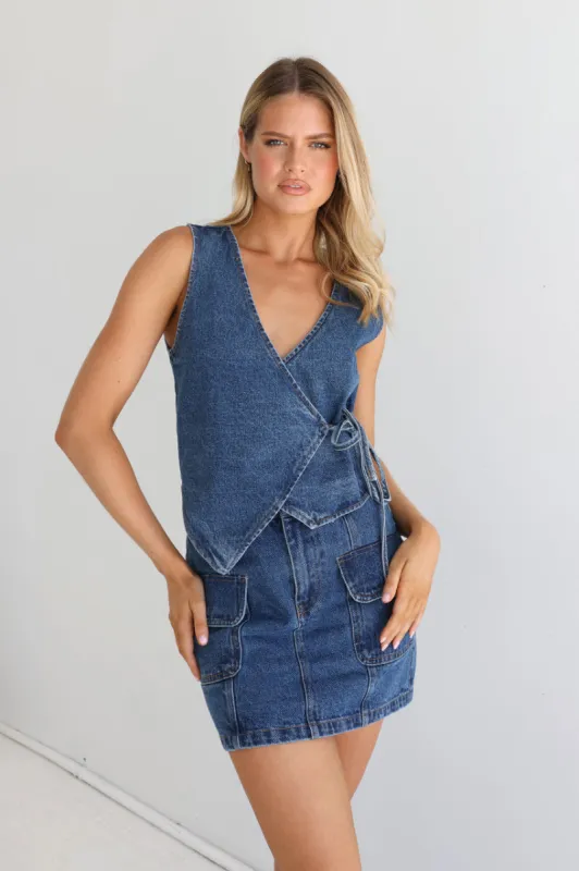 Darcy Mini Skirt | Dark Blue sold by Madison