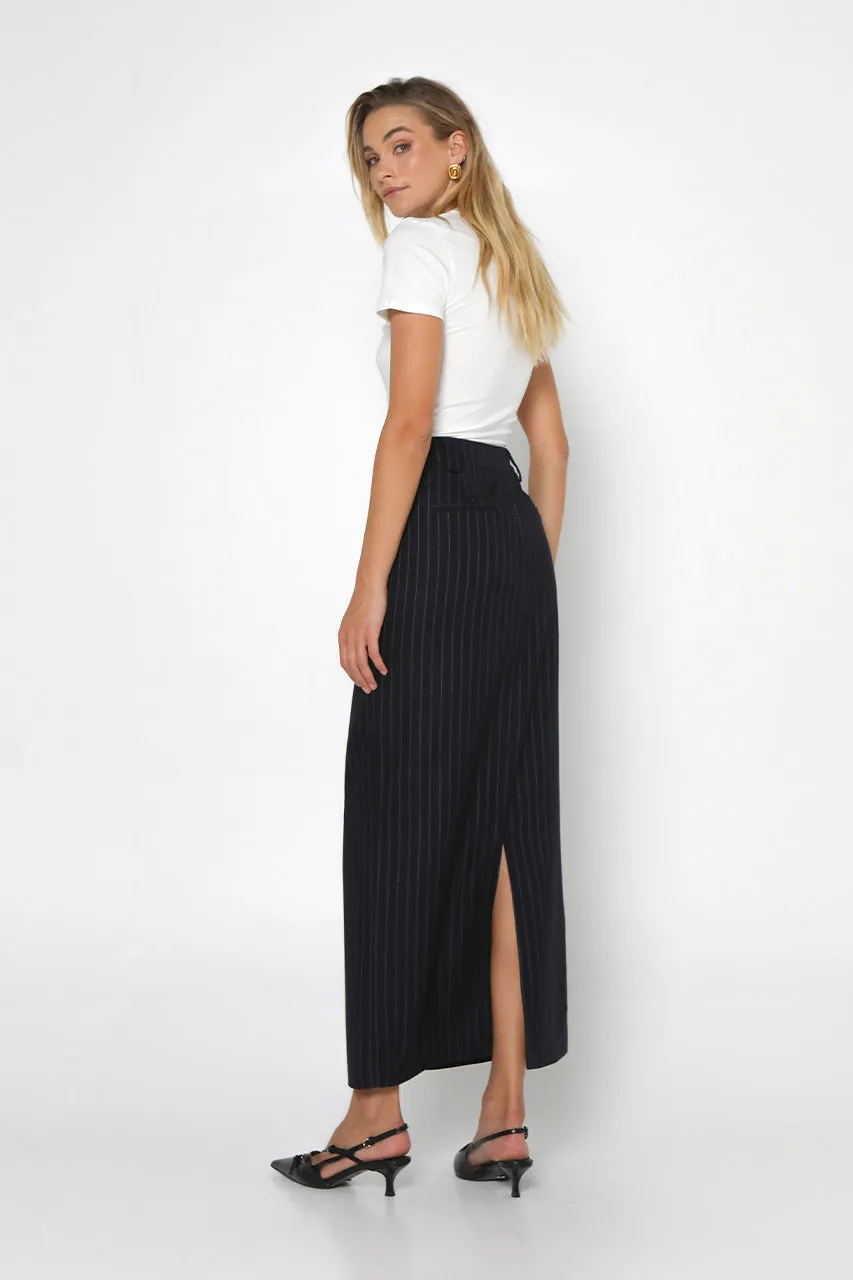 Lloyd Maxi Skirt | Navy Pinstripe sold by Madison product image thumbnail 4