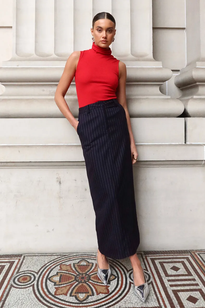 Lloyd Maxi Skirt | Navy Pinstripe sold by Madison product image thumbnail 2