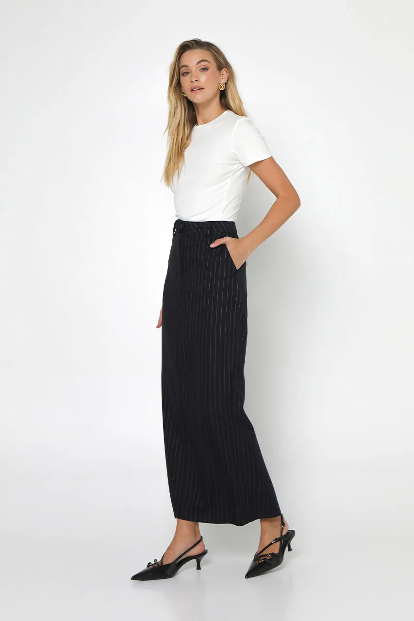 Lloyd Maxi Skirt | Navy Pinstripe sold by Madison product image thumbnail 3