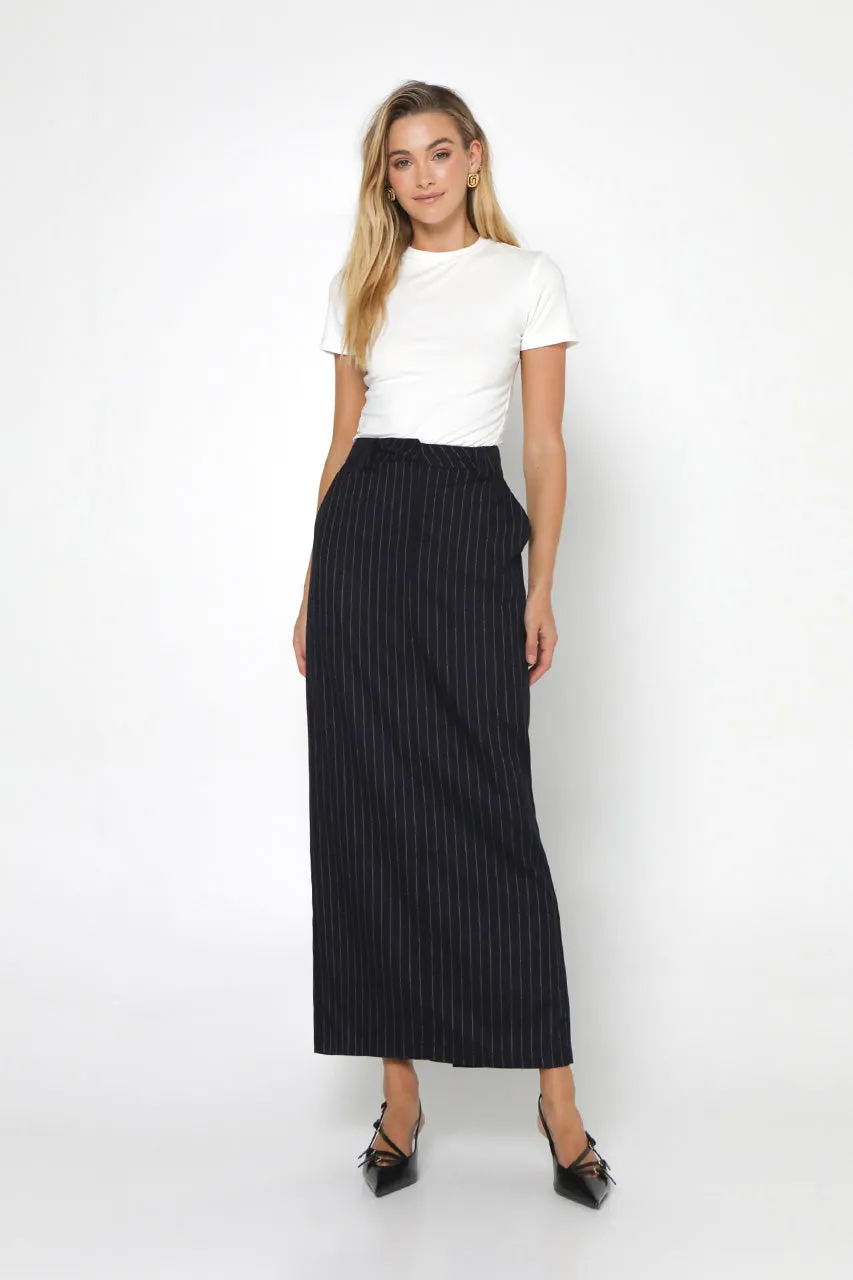 Lloyd Maxi Skirt | Navy Pinstripe sold by Madison product image thumbnail 5