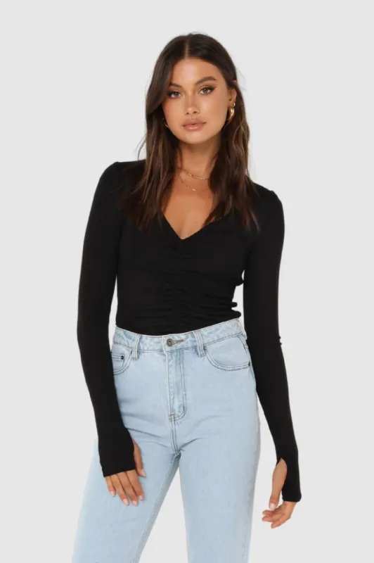 Hazel Long Sleeve Top | Black sold by Madison