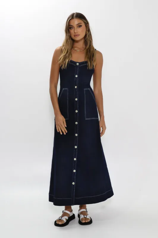 Ashton Maxi Dress | Navy Denim sold by Madison