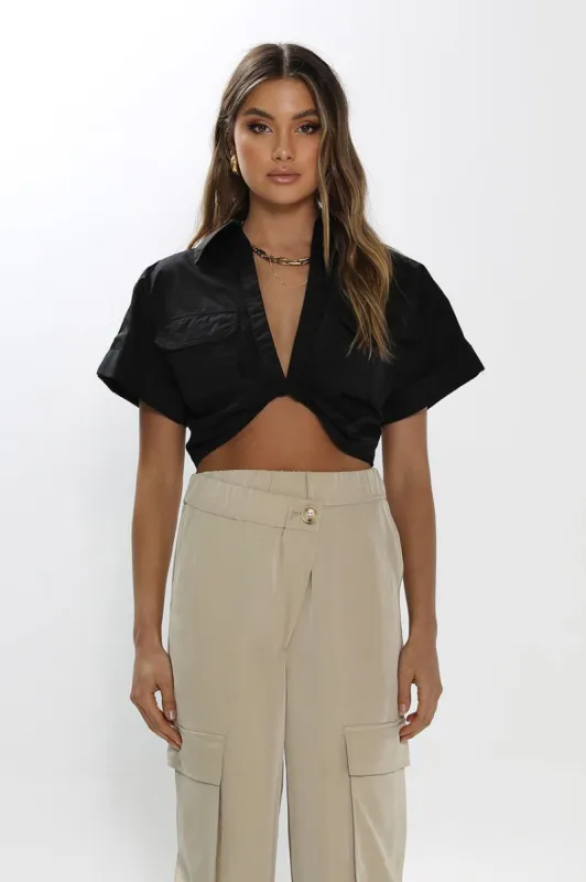 Ivana Twist Shirt | Black sold by Madison