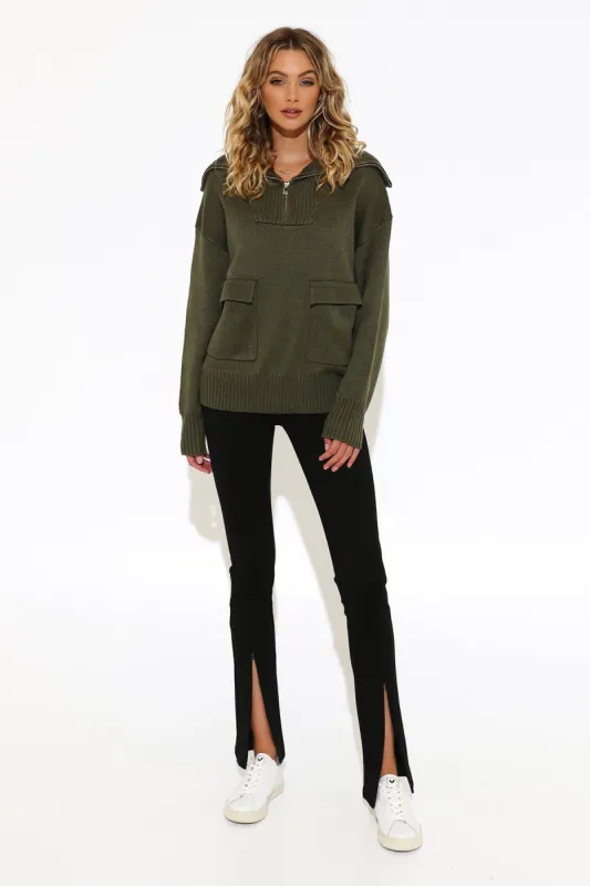 Charlize Knit | Khaki sold by Madison