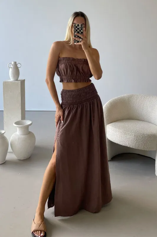 Roma Maxi Skirt | Choc sold by Madison