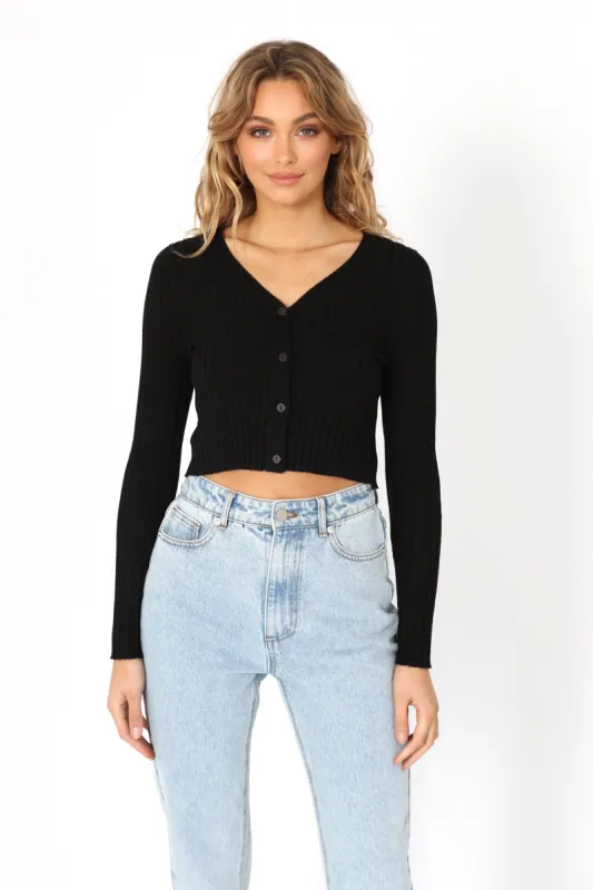 Tyra Ribbed Cardigan | Black sold by Madison
