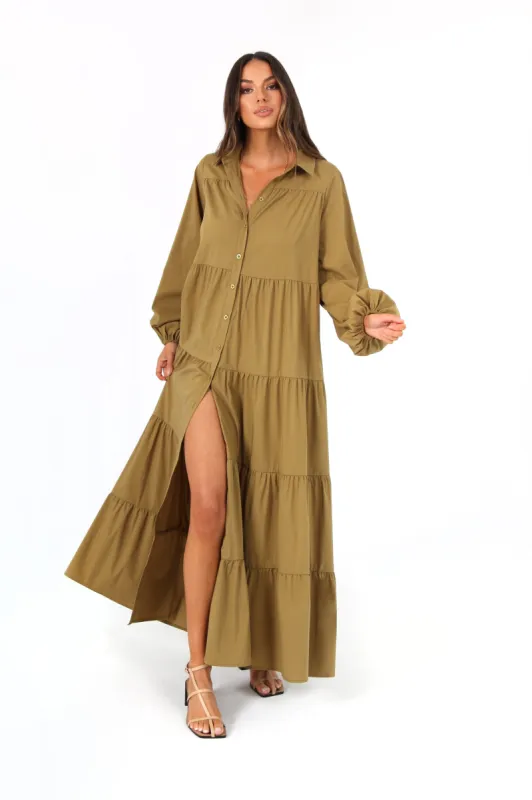 Lexi Long Sleeve Maxi Dress | Khaki sold by Madison
