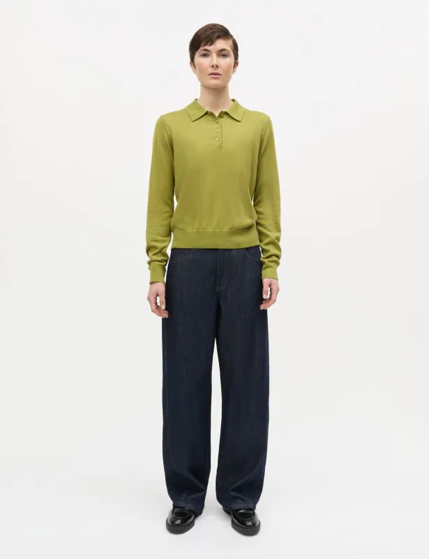 Fine Merino Rosa Polo Knit, Green Olive made by Mads Norgaard