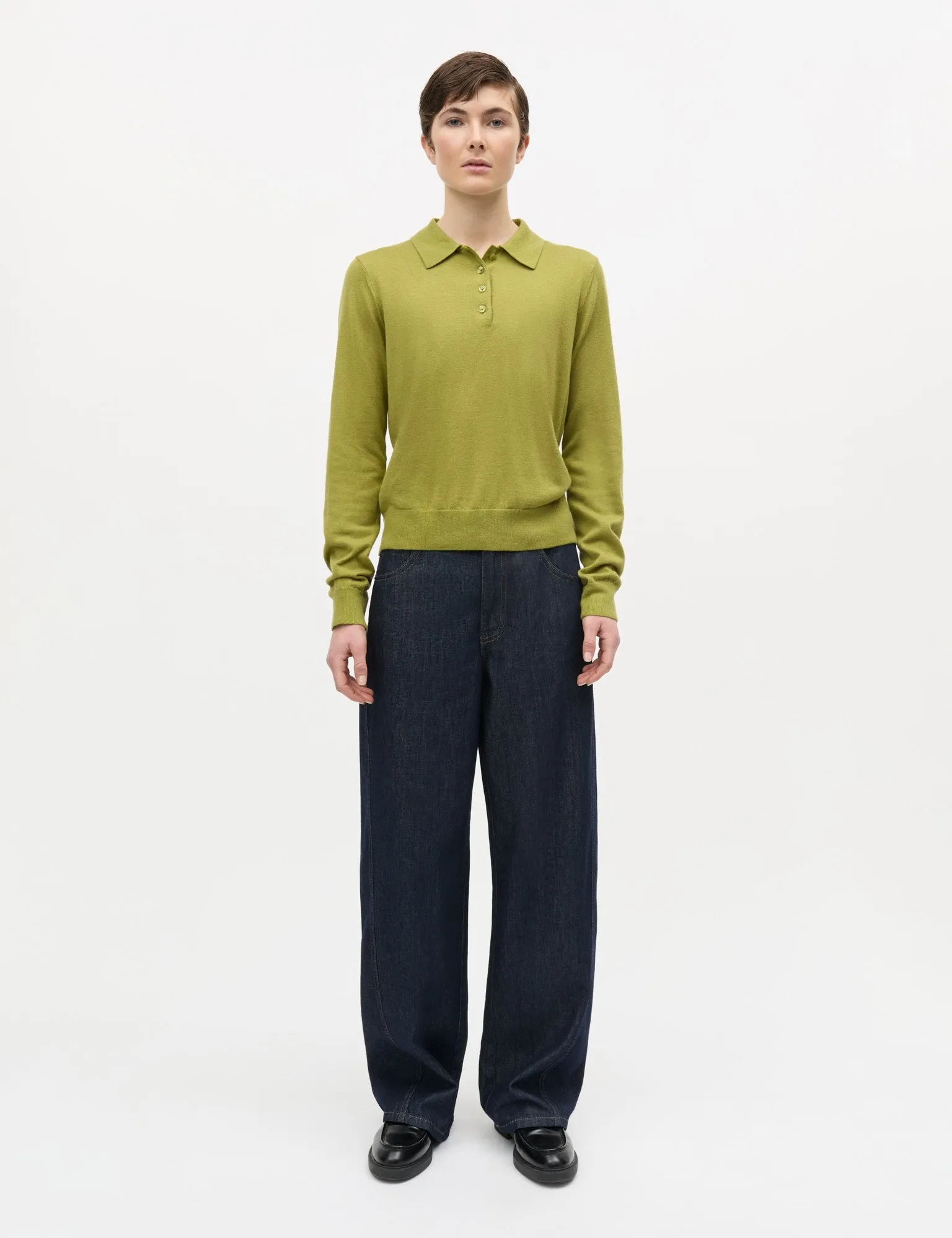 Fine Merino Rosa Polo Knit, Green Olive sold by Mads Norgaard