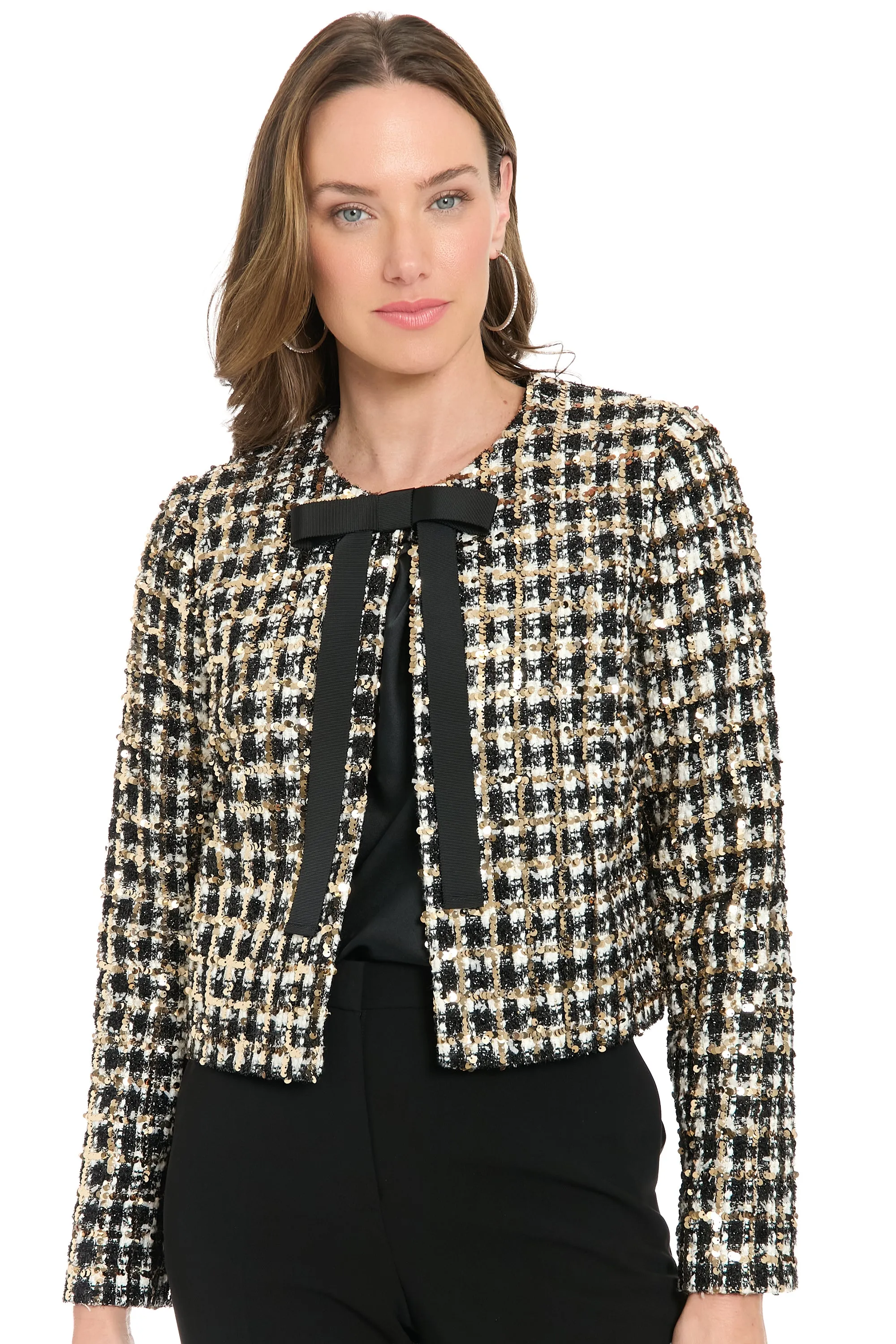 Greenwich Shimmer Tweed Jacket with Bow sold by Maggy London product image thumbnail 4