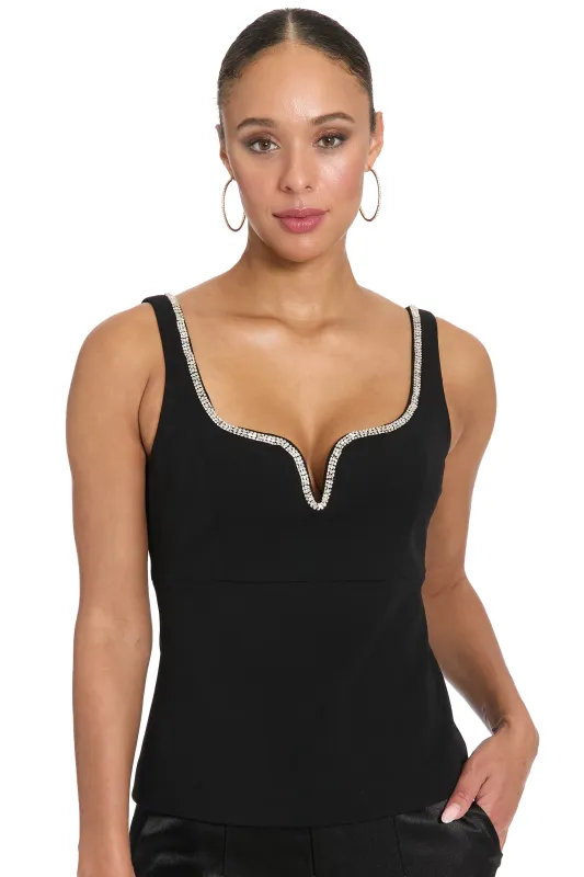 Soho Rhinestone Neck Trim Fitted Top sold by Maggy London