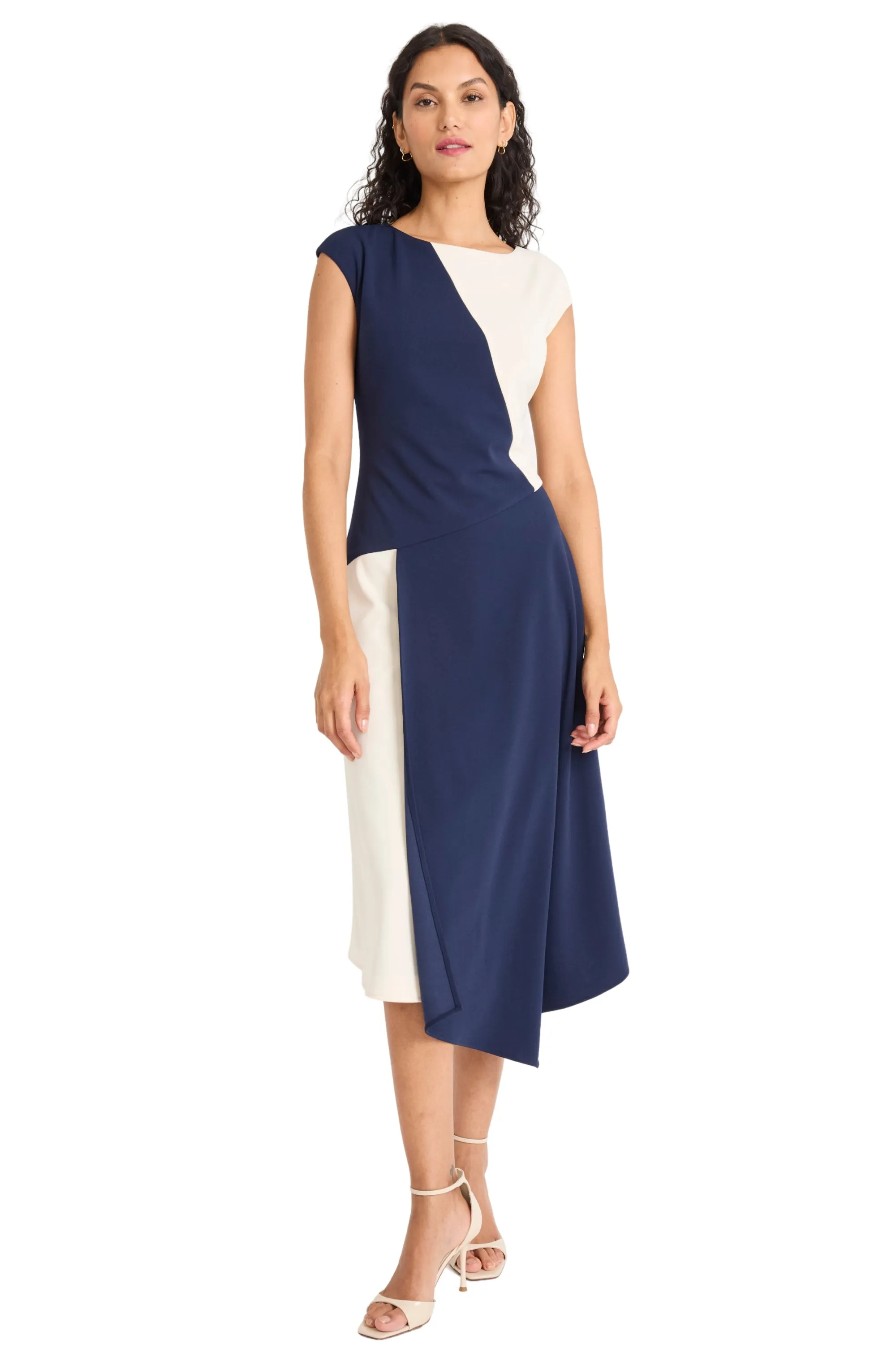 Sofia Asymmetrical Color Block Cap Sleeve Midi Dress sold by Maggy London