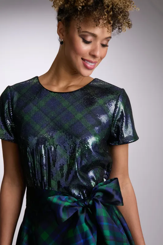 Roosevelt Sequined Plaid Short Sleeve Party Top sold by Maggy London