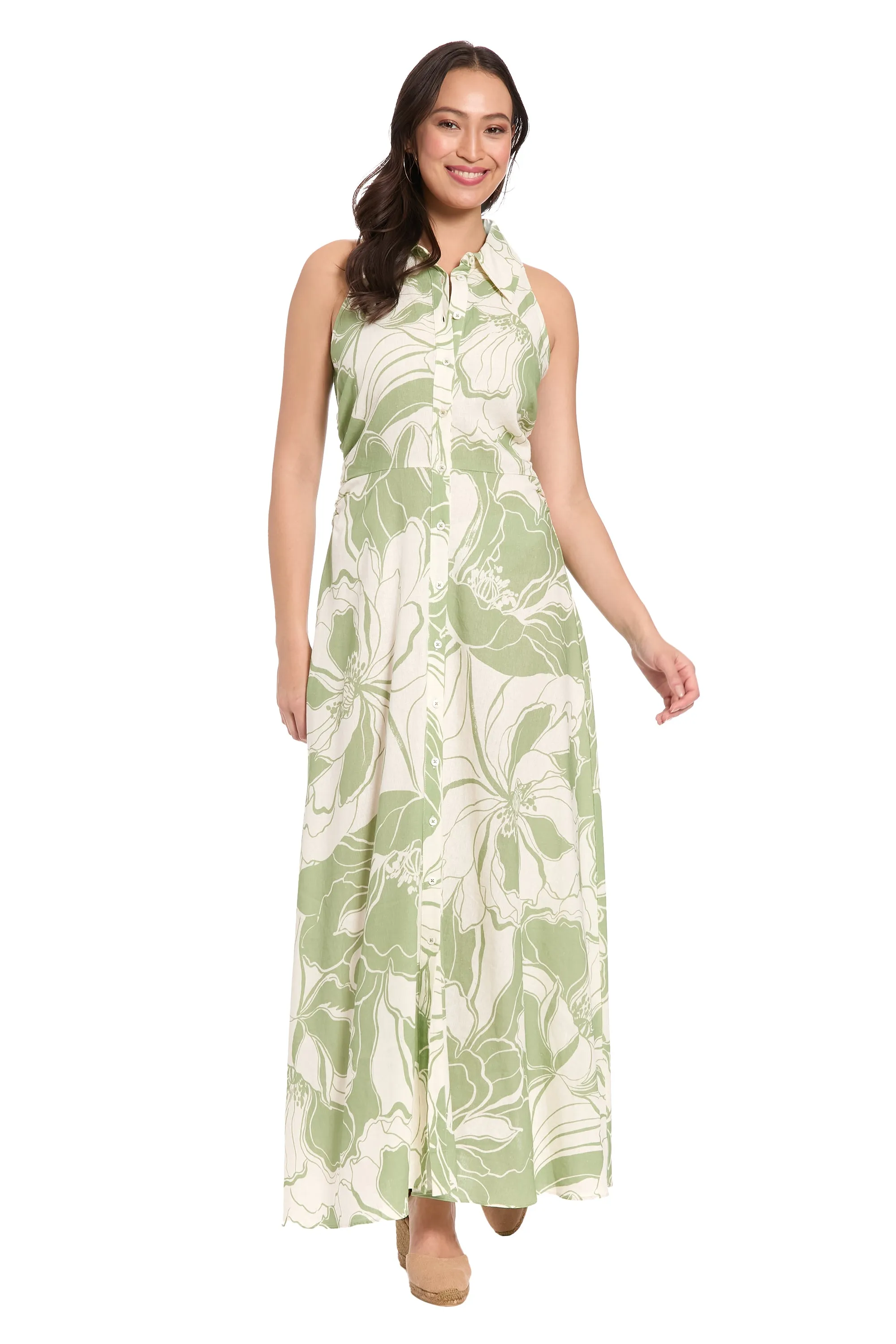 Mathilda Sleeveless Shirtdress in Linen Rayon sold by Maggy London product image thumbnail 2