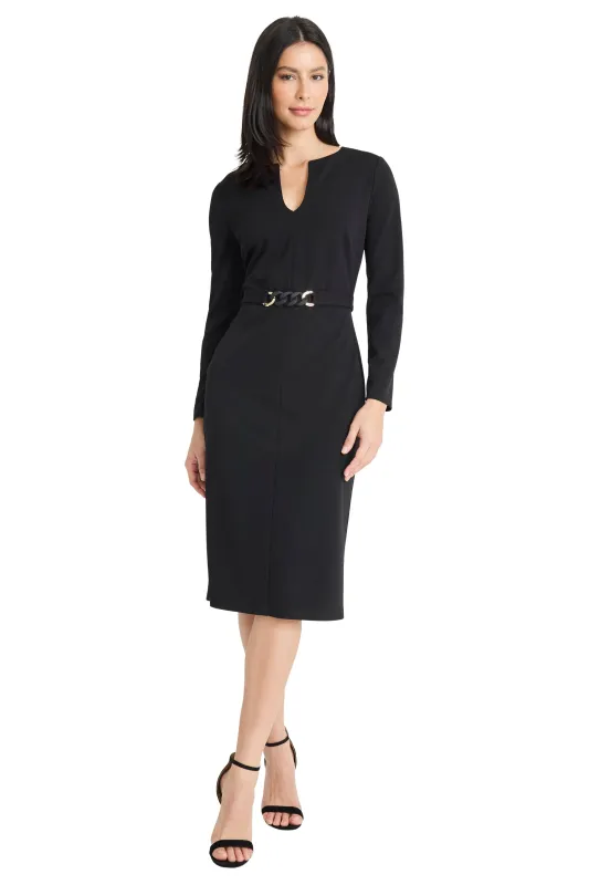 Ginevra Belted Long Sleeve Sheath made by Maggy London