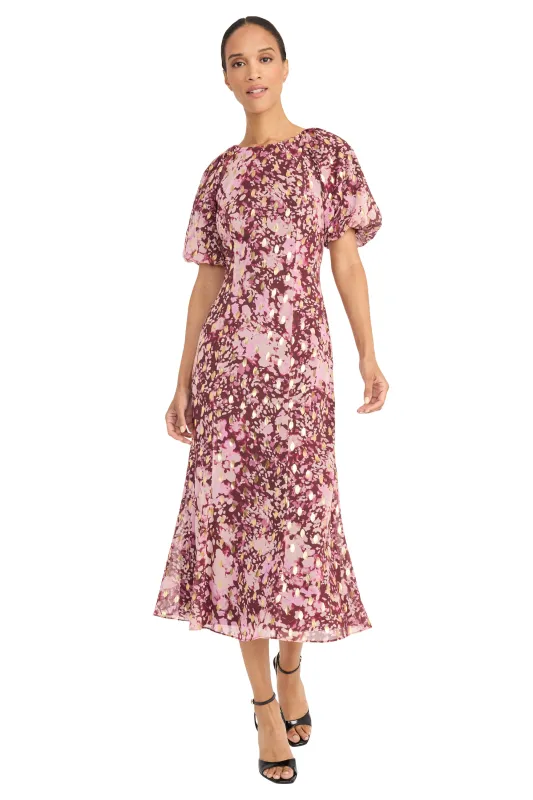 Kiki Puff Sleeve Midi in Abstract Fauna sold by Maggy London