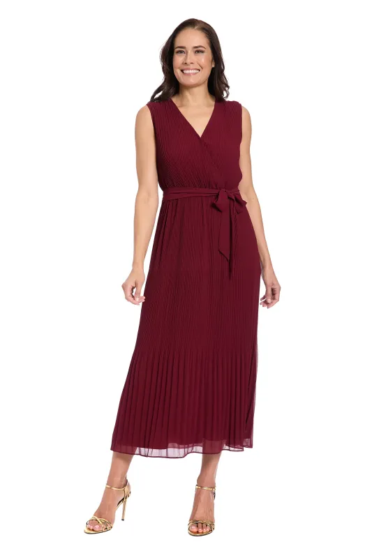 Rivera Pleated Surplice Midi Dress made by London Times